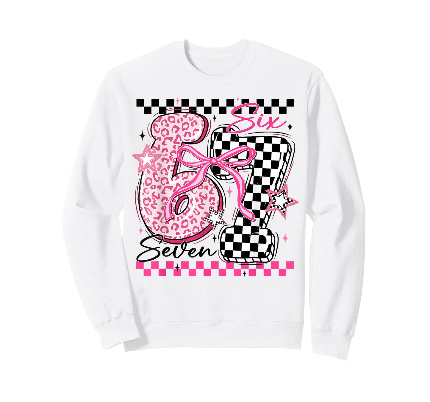 Six Seven 6 7 Leopard Checkered 67 Meme Teacher Women Girls T-Shirt
