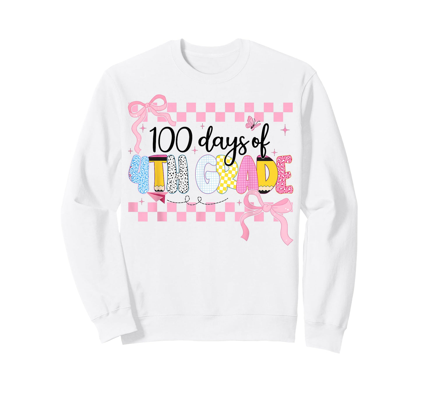 100 Days of 4th Grade Coquette Bow Groovy Teacher Girl Women T-Shirt