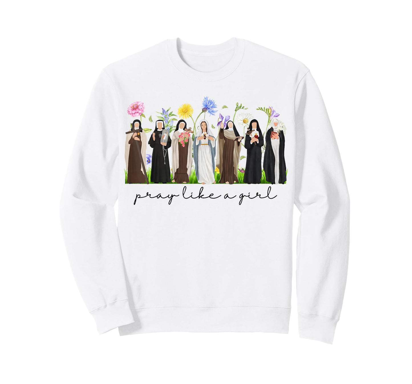 Pray Like A Girl Female Saints Catholic Christian Religious T-Shirt