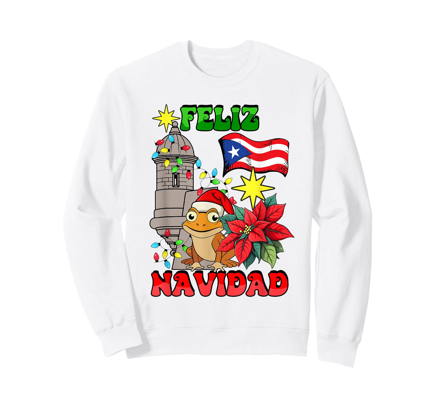 Feliz Navidad Frog Puerto Rico Christmas Lights Pajamas Xmas T-Shirt