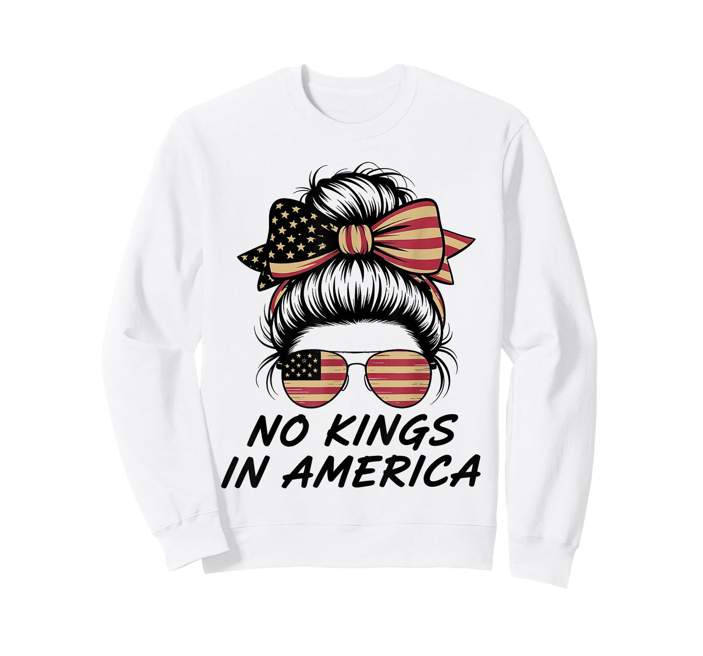 No Kings in America Messy bun USA Flag No Kings T-Shirt