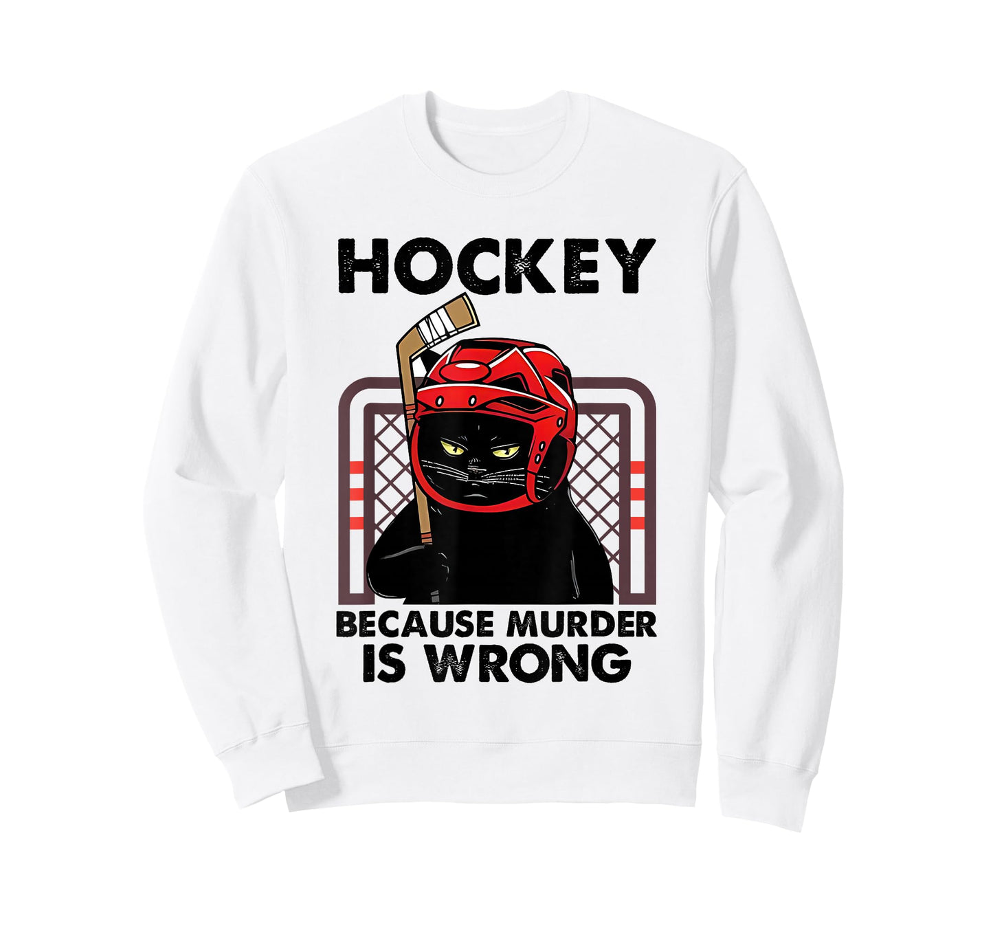 Hockey Because Murder is Wrong Funny Black Cat Hockey Player T-Shirt