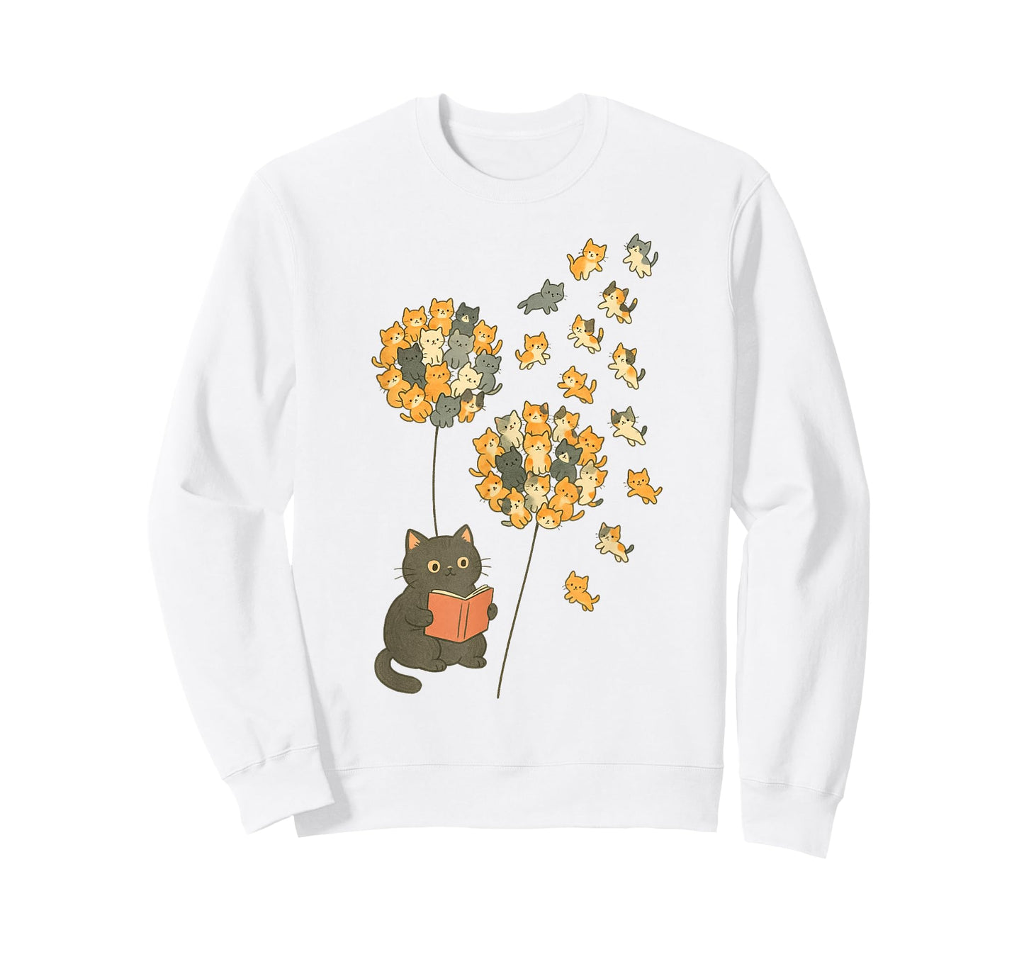 Cute Reading Cat with Kitten Dandelion Flowers Book Lover T-Shirt
