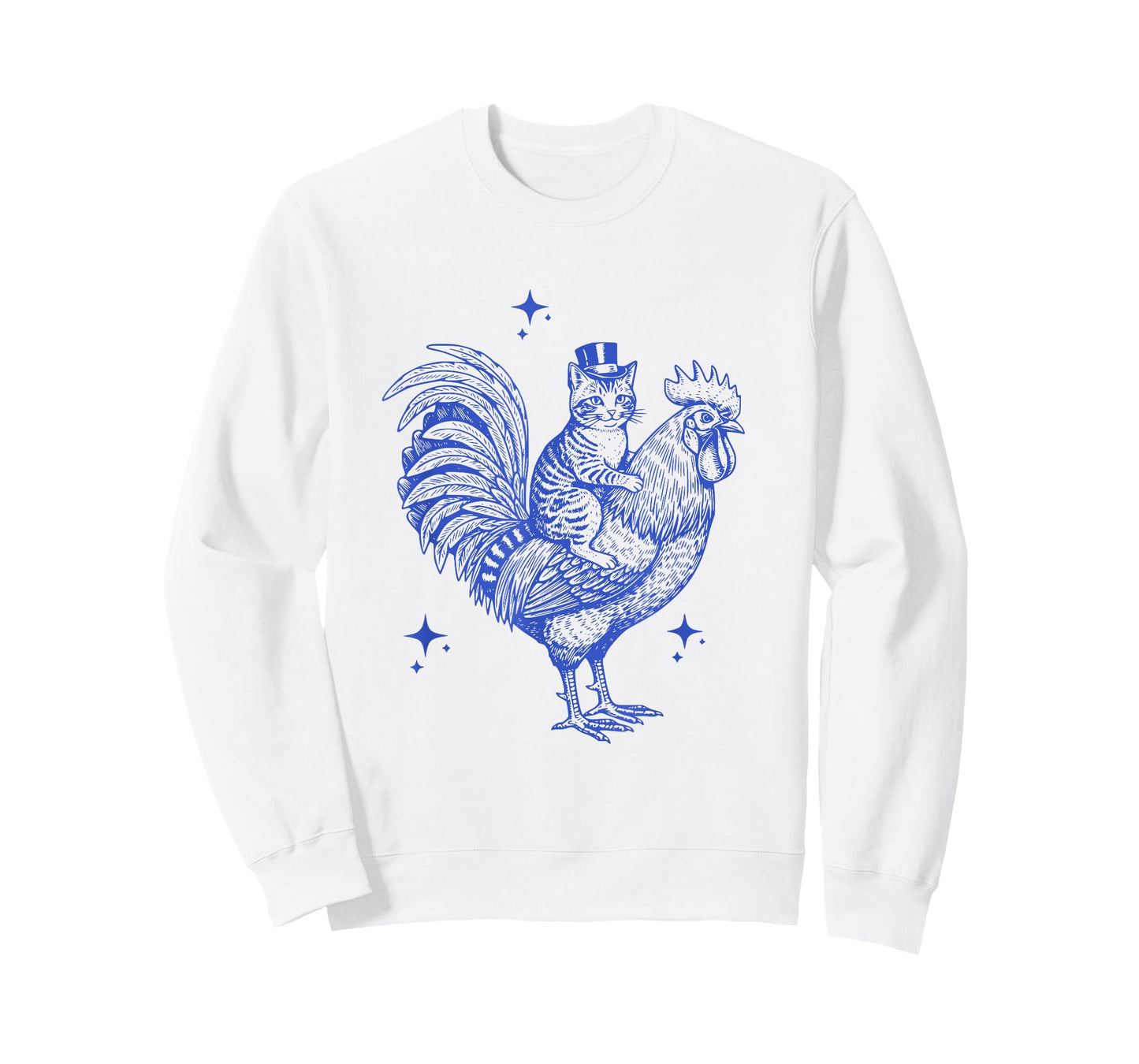 Funny Cat in Top Hat Riding A Rooster Vintage Line Art T-Shirt