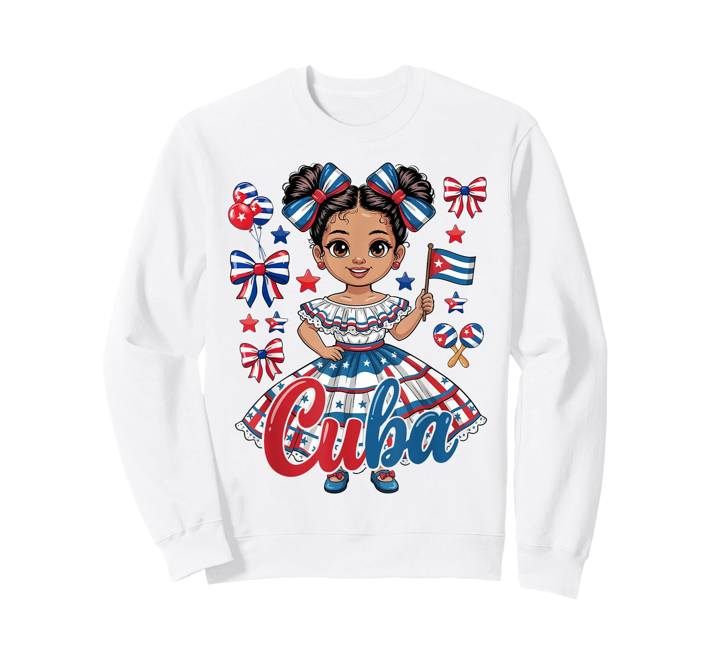Cuba Cuban Girl Traditional Dress Cuban Flag Bow T-Shirt