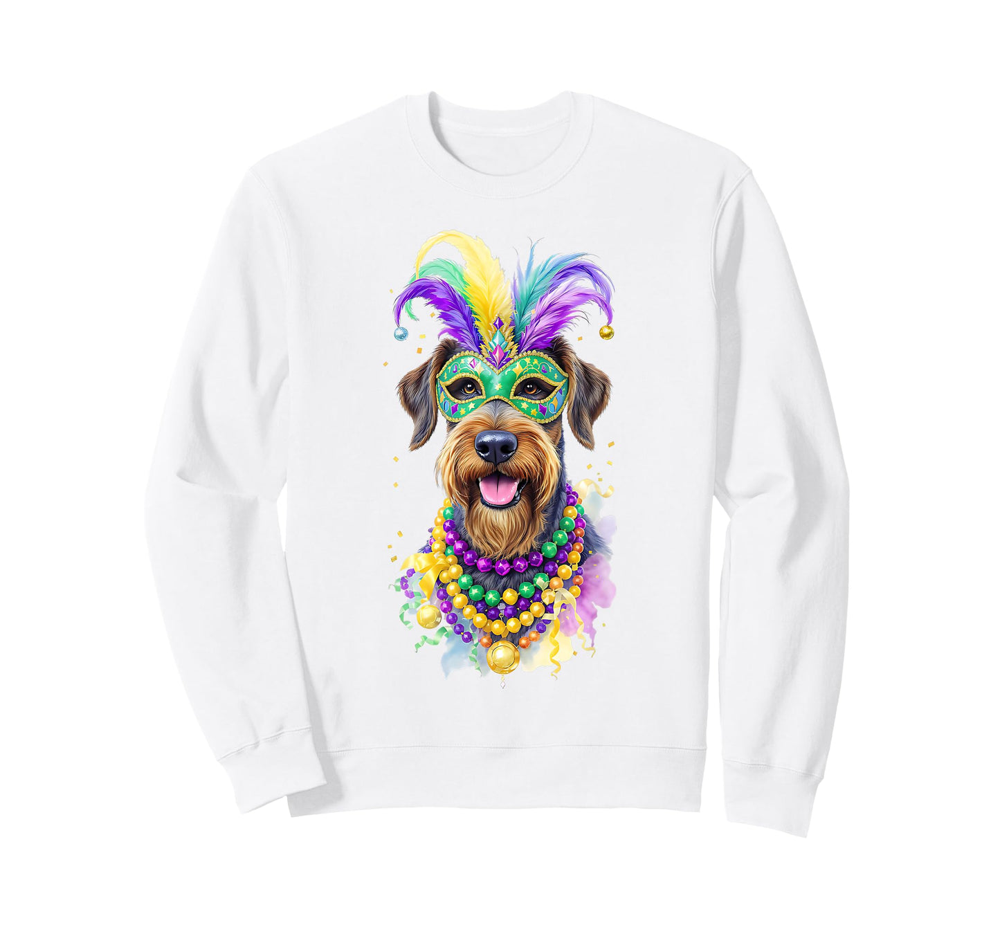 Mardi Gras Airedale Terrier Dog Carnival Mask Beads Art T-Shirt