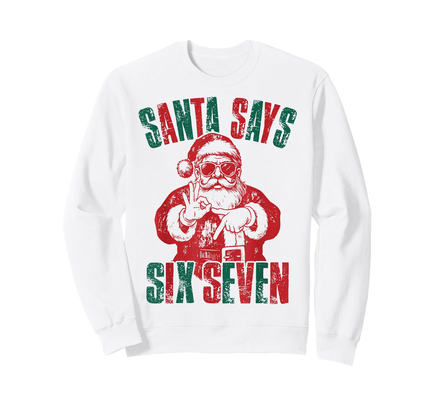 Santa Says Six Seven 6 7 Hands Sign Funny Christmas Joke T-Shirt