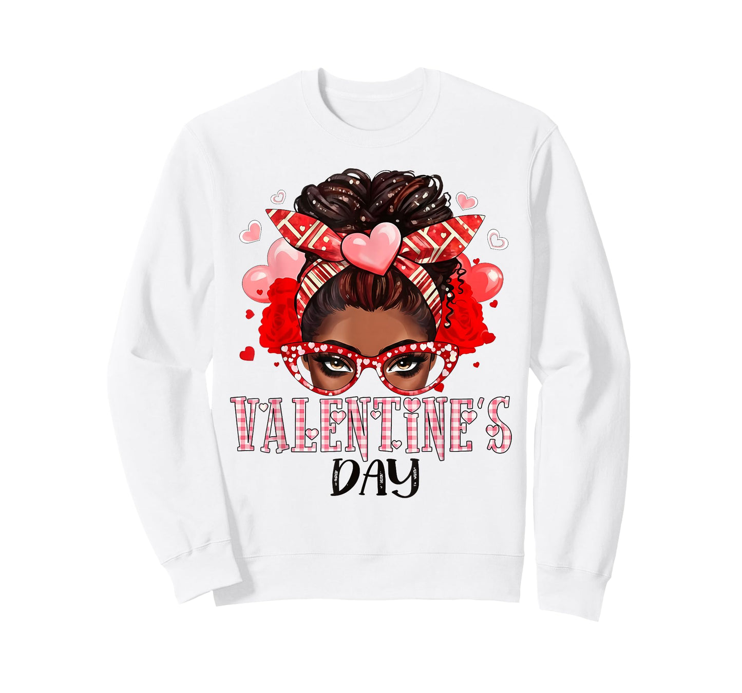 Happy Valentine's Day Messy Bun African American Girls Women T-Shirt