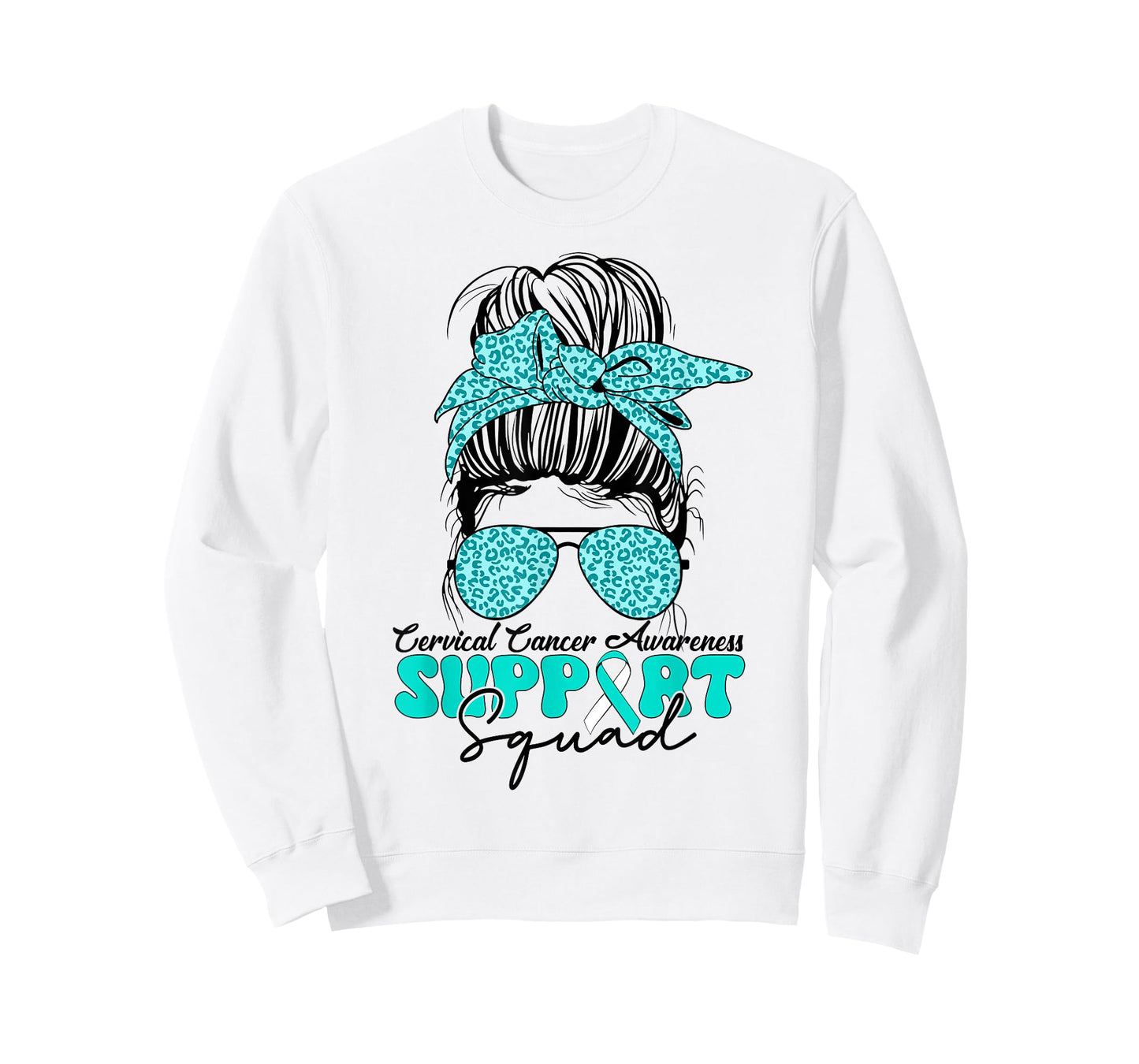 Women Support Cervical Cancer Awareness Teal & White Ribbon T-Shirt