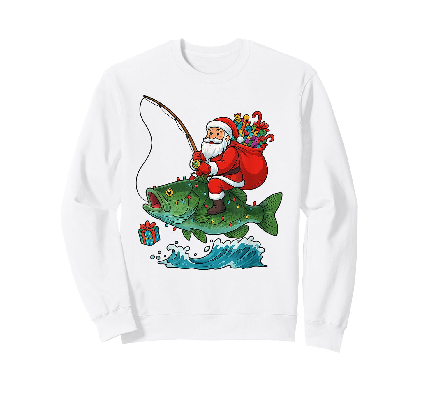 Santa Riding Bass Fish Christmas Fishing Funny Xmas Pajamas T-Shirt