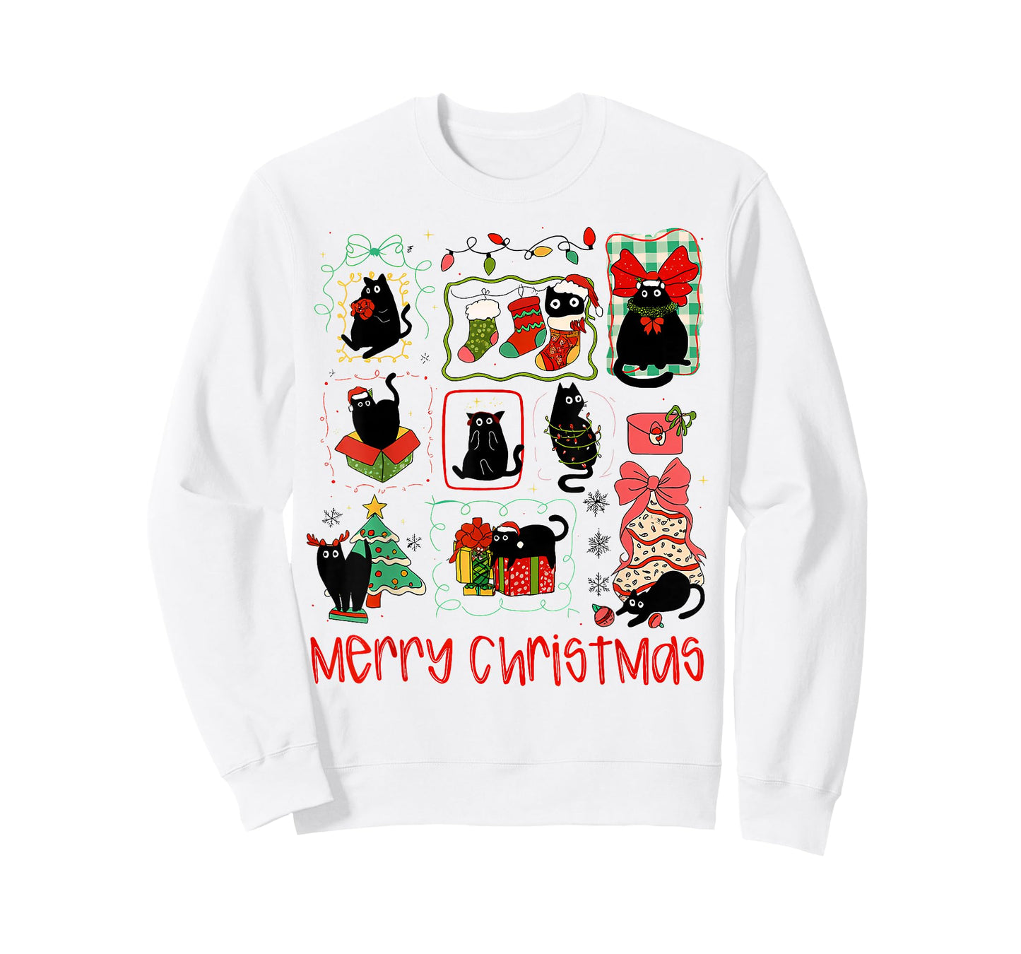 Merry Christmas Black Cat Christmas Lights Funny Holiday T-Shirt