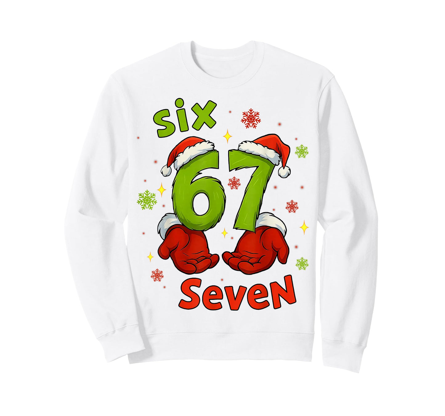 Six 6 7 Seven Christmas Humor Green Hand Festive Graphic T-Shirt