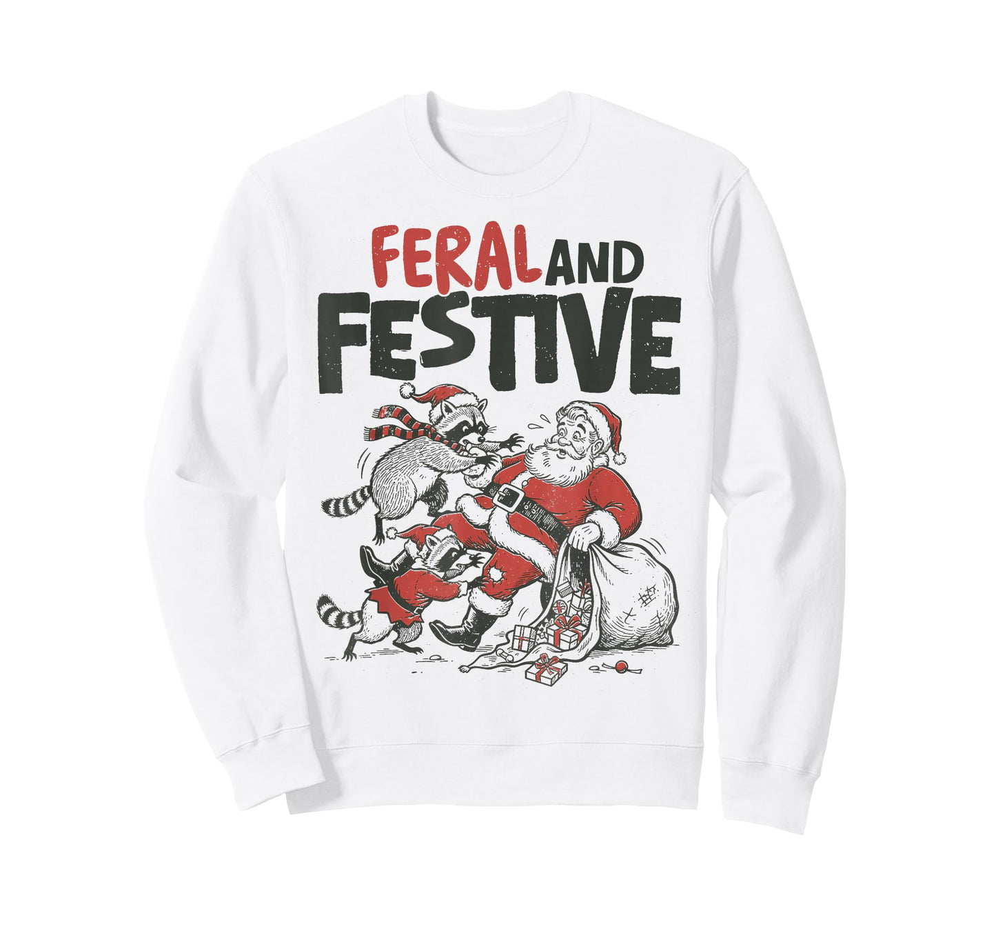 Feral and Festive Raccoon Santa Christmas Holiday Racoon T-Shirt