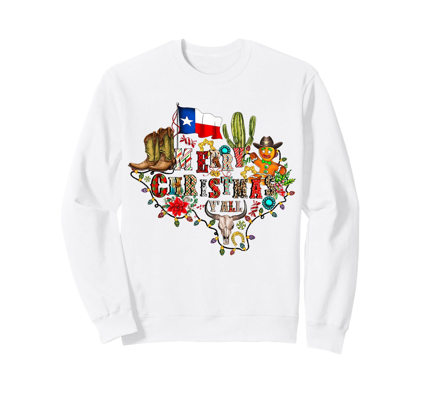 Merry Christmas Y'all Texas Map Santa Hat Mens Womens Kids T-Shirt
