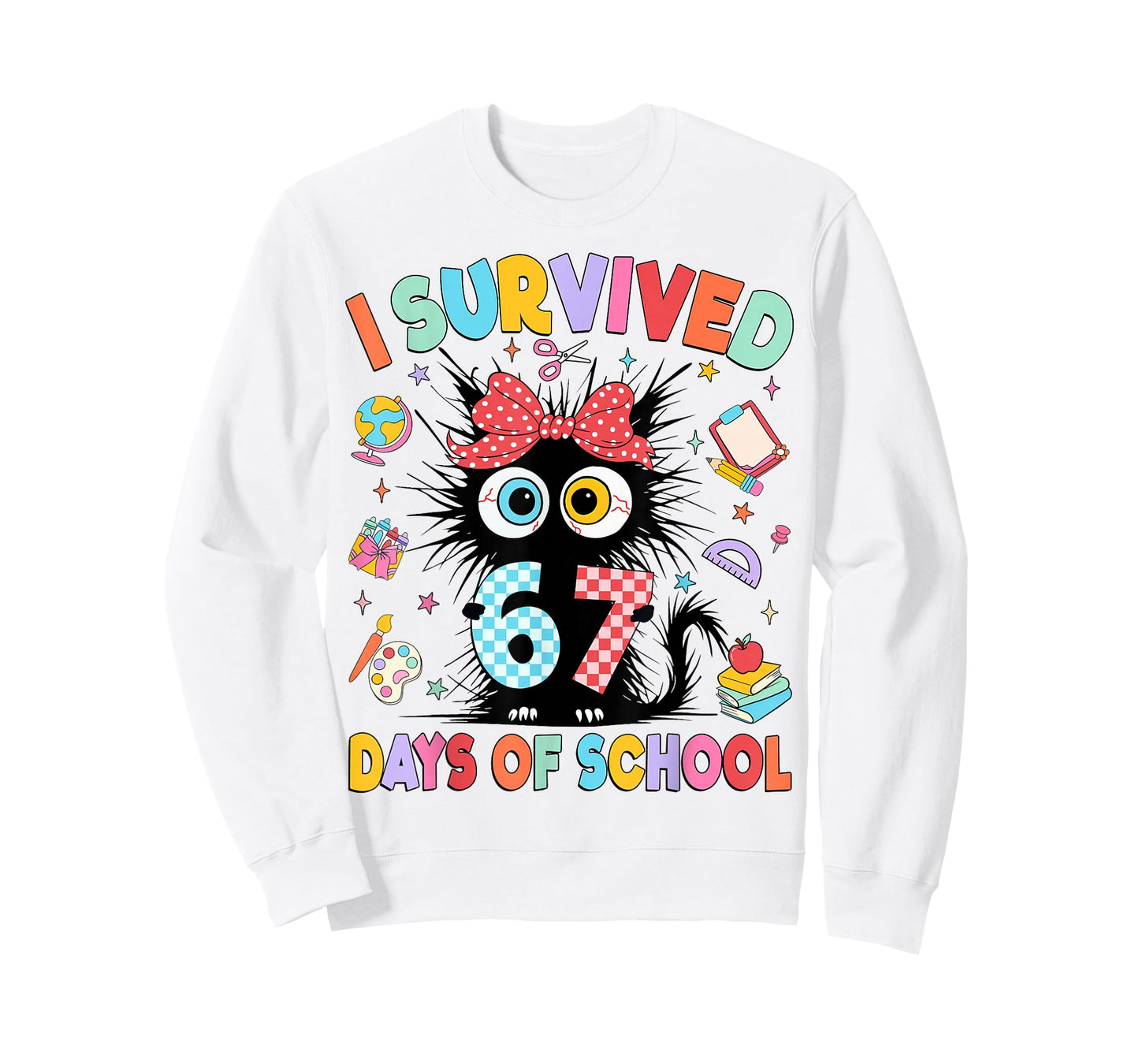 I Survived 67 Days of School Six Seven Cat Teachers Kids T-Shirt