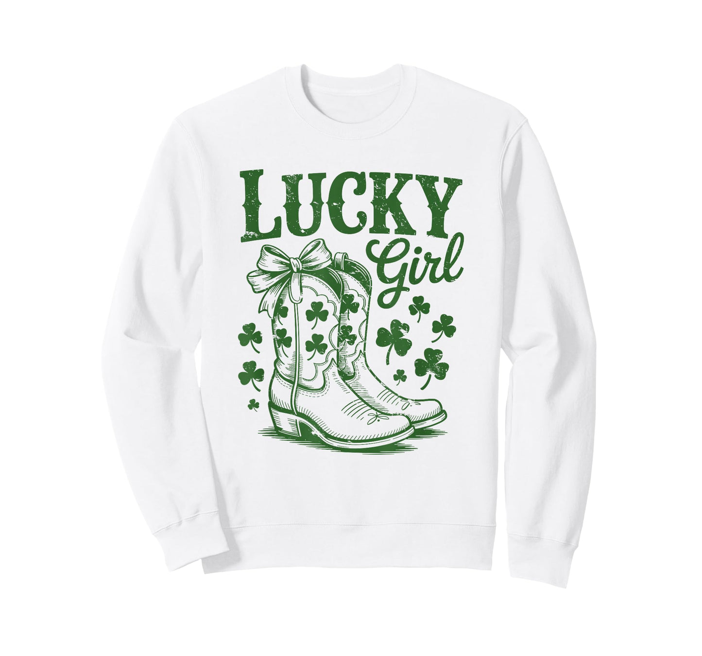 Lucky Girl St Patricks Day Western Cowgirl Boots Shamrock T-Shirt