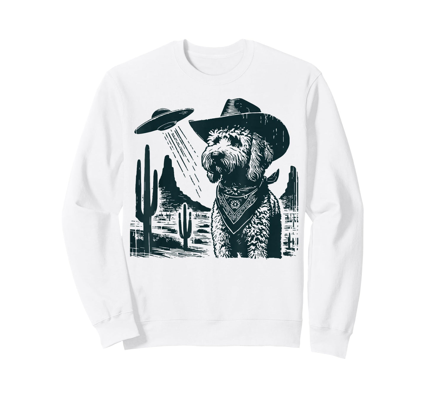 Vintage Golden Doodle UFO Western Cowboy Doodle Dog T-Shirt