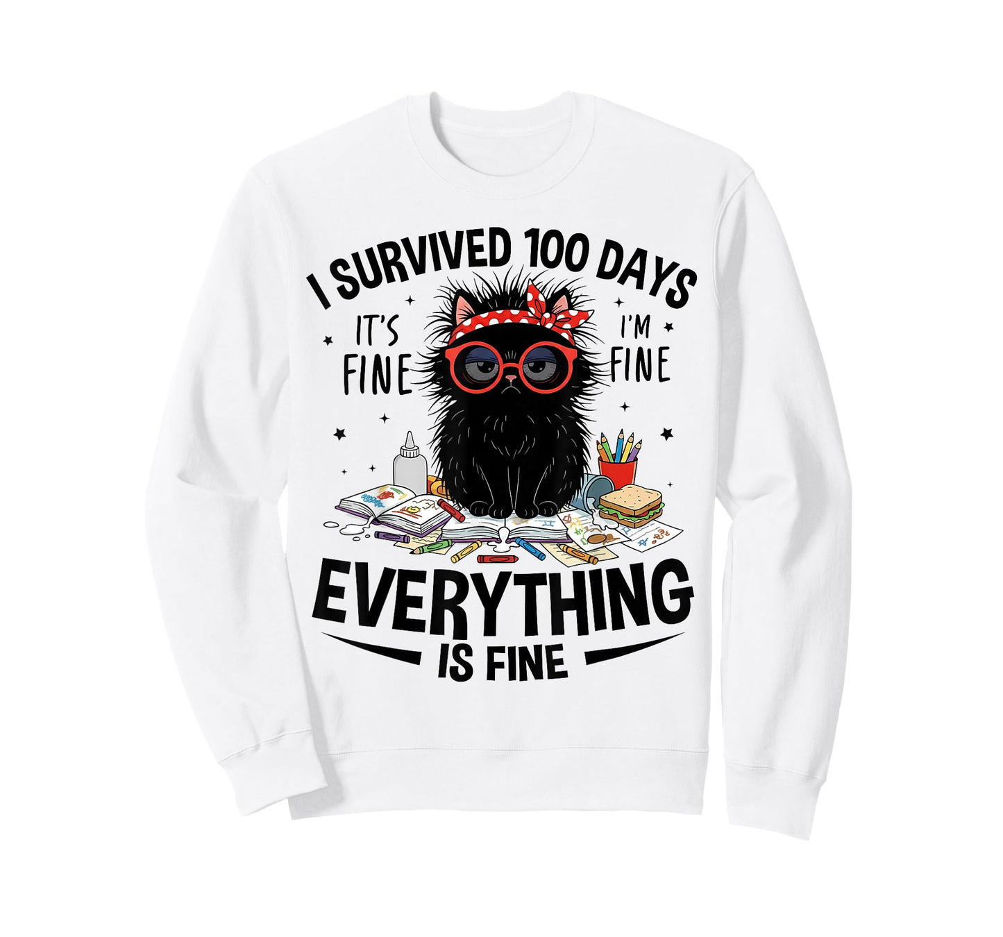 I Survived 100 Days of School Teacher Kids 100th Day Cat T-Shirt