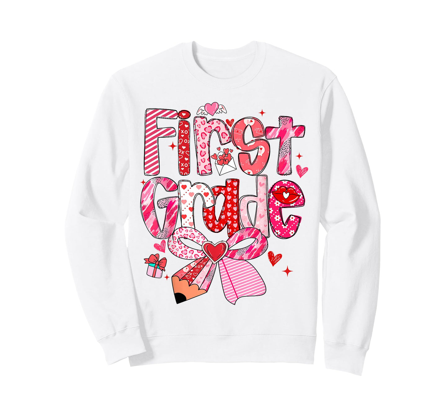First 1st Grade Valentines Day Coquette Bow Teachers Girls T-Shirt