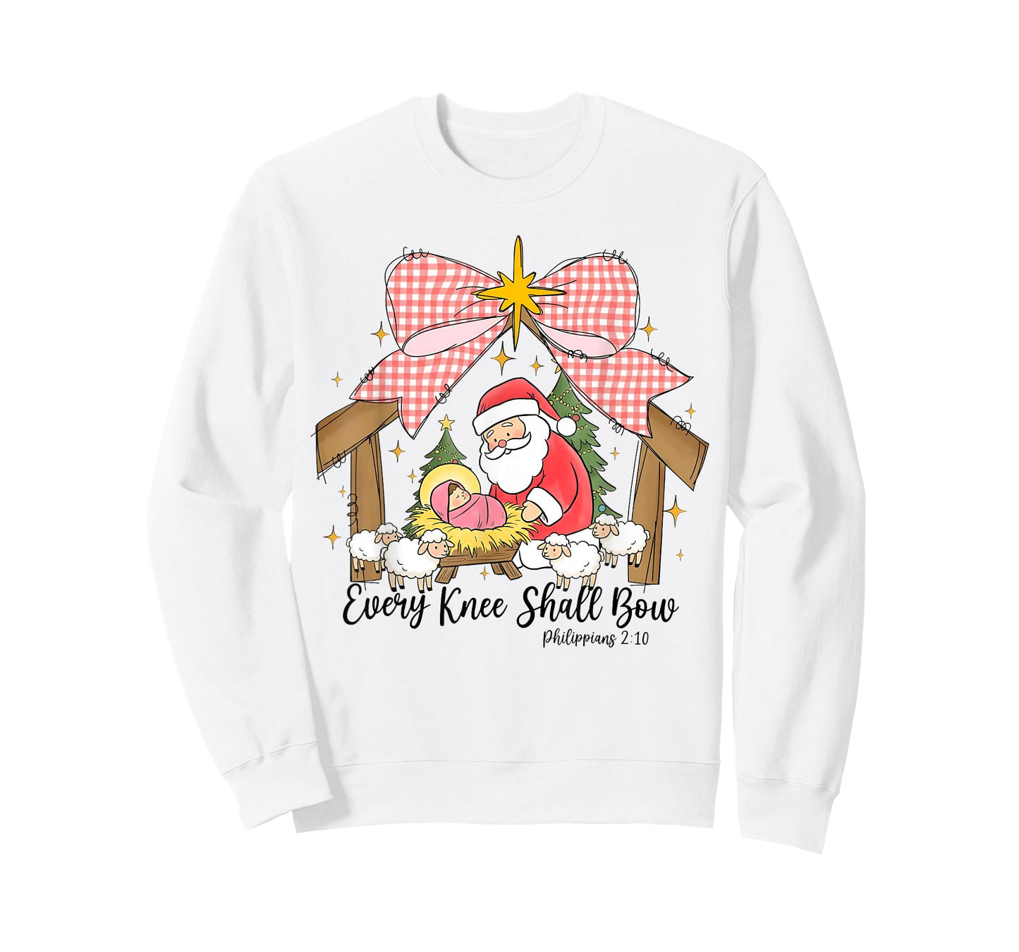 Every Knee Shall Bow Kneeling Santa Baby Jesus Nativity T-Shirt