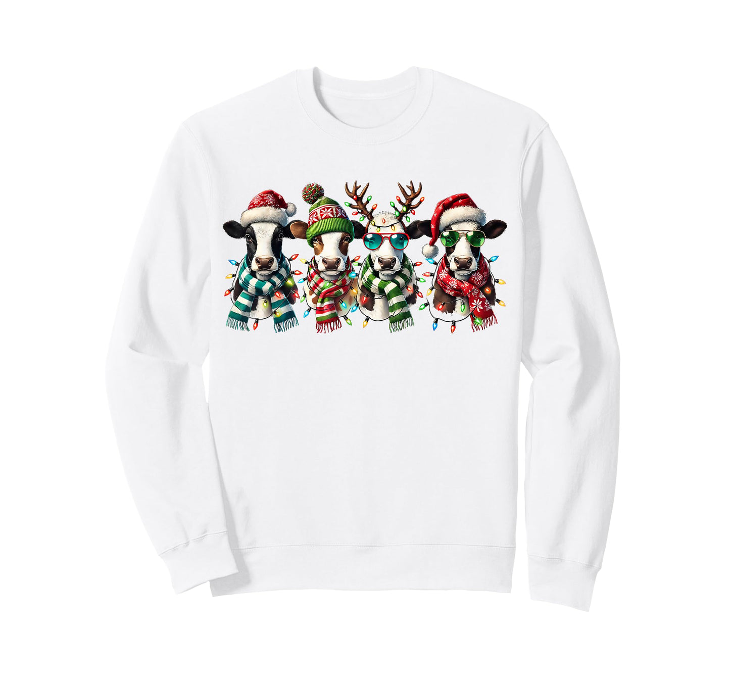 Western Cow Santa Hat Christmas Lights Farm Animal Holiday T-Shirt