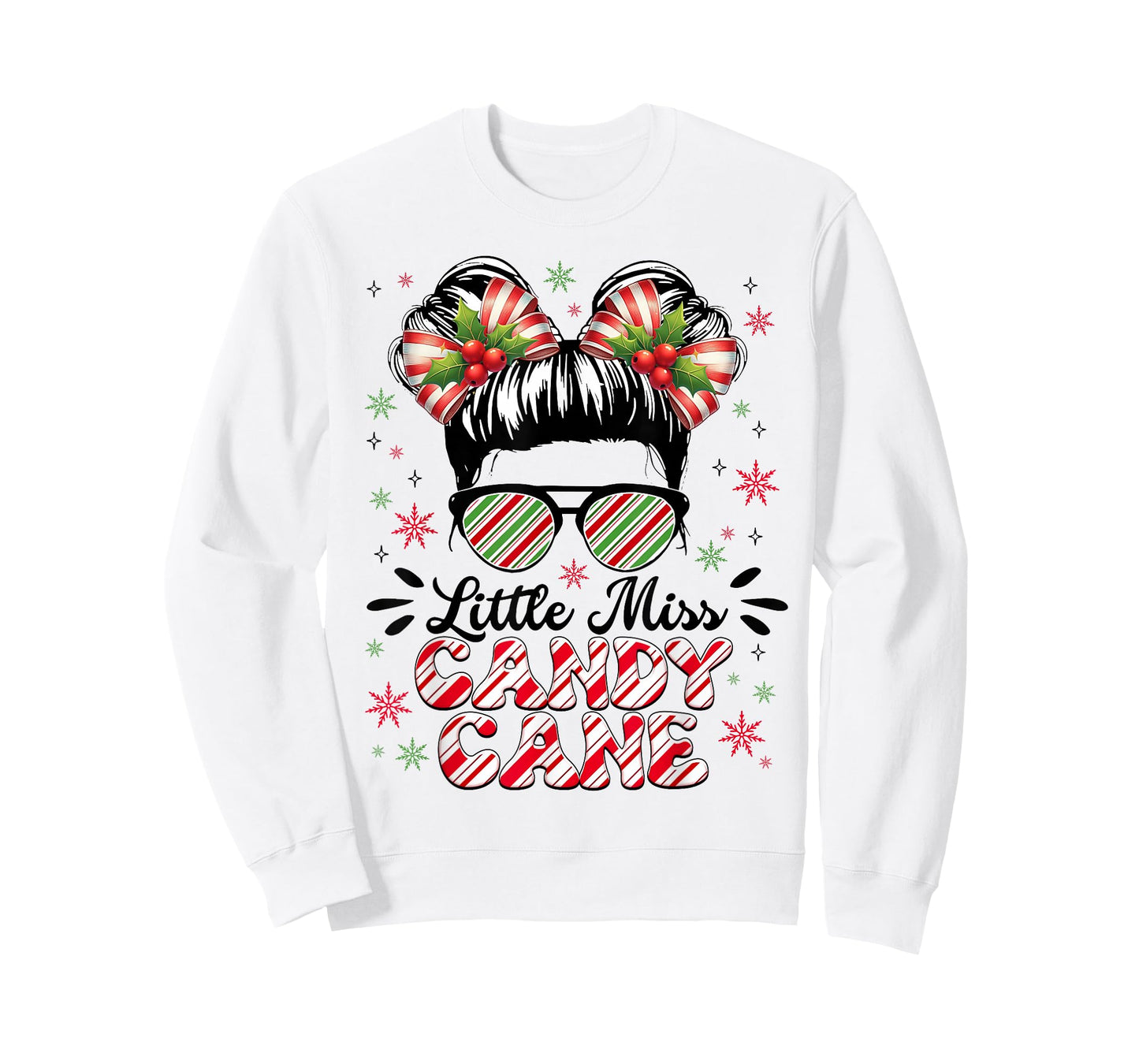 Little Miss Candy Cane Christmas Messy Bun Toddler Girl Kids T-Shirt