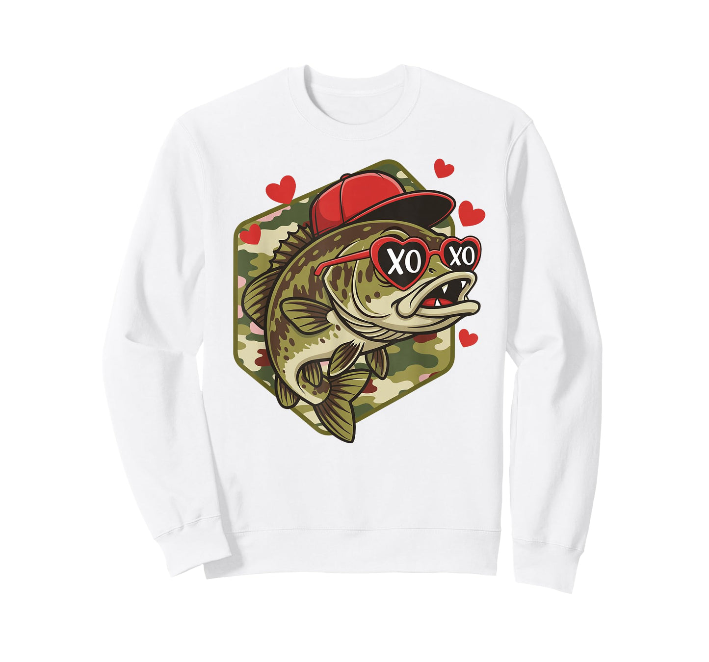 Retro Valentine Bass Fishing Camo Fisherman Valentine's Day T-Shirt