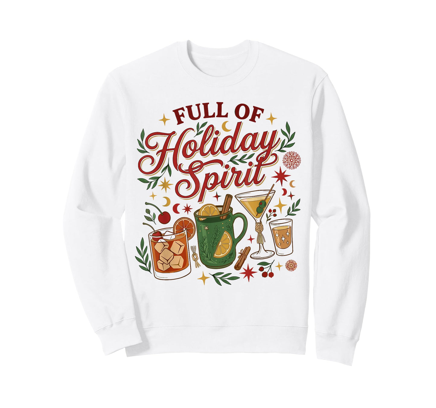 Full of Holiday Spirit Christmas Drinking Retro Cocktails T-Shirt