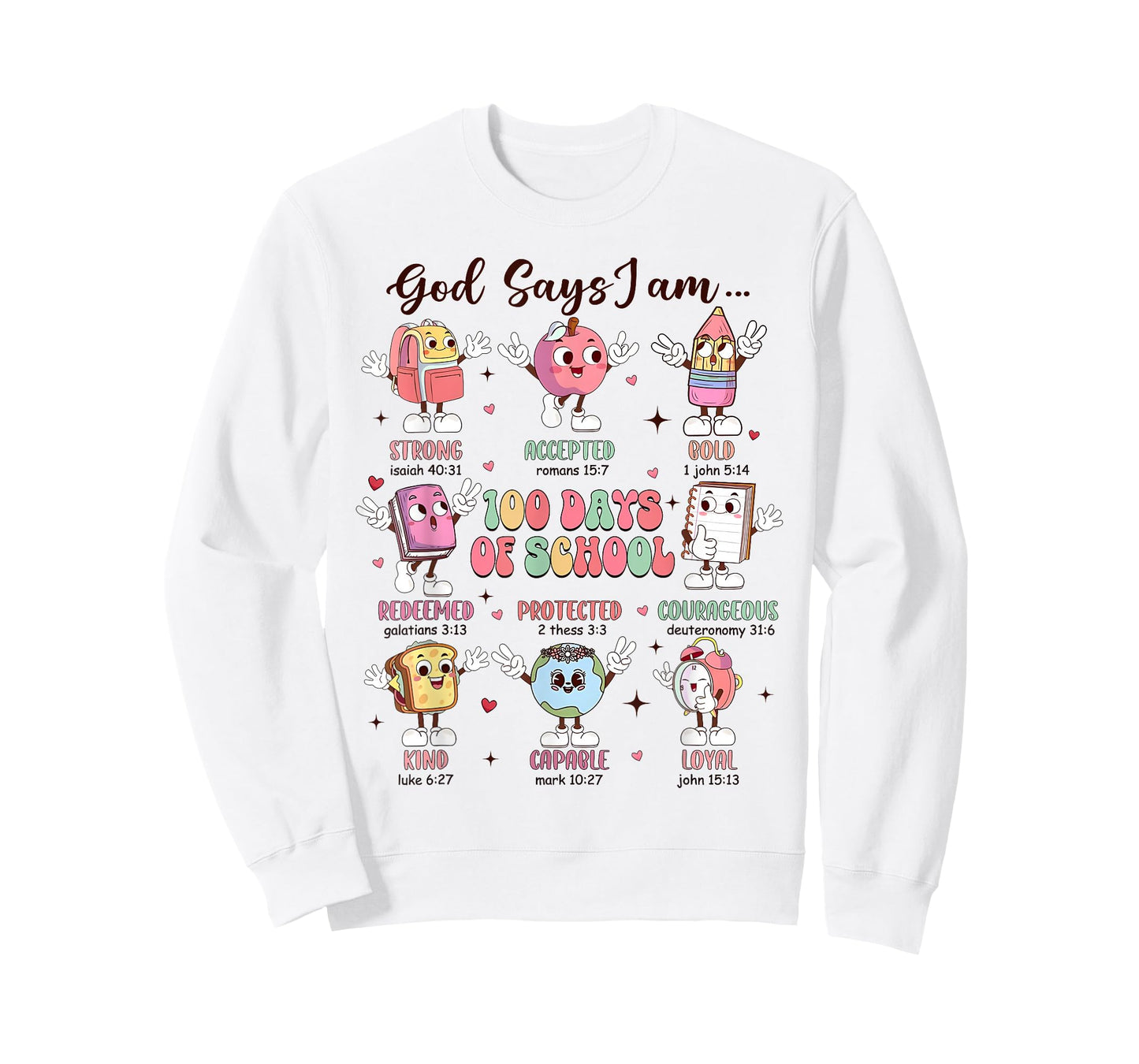 Retro God Says I Am 100 Days of School Christian Bible Verse T-Shirt