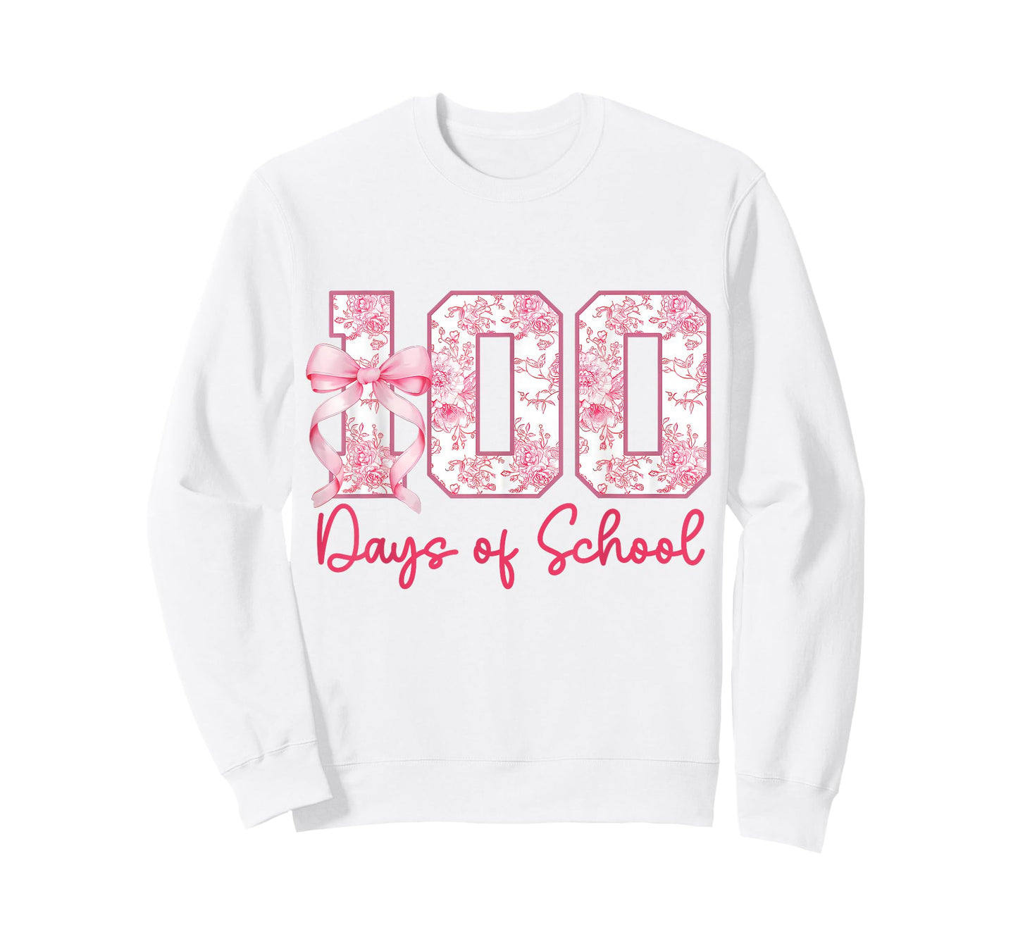 100 Days of School Pink Bow Flower Girls Teacher 100th Day T-Shirt