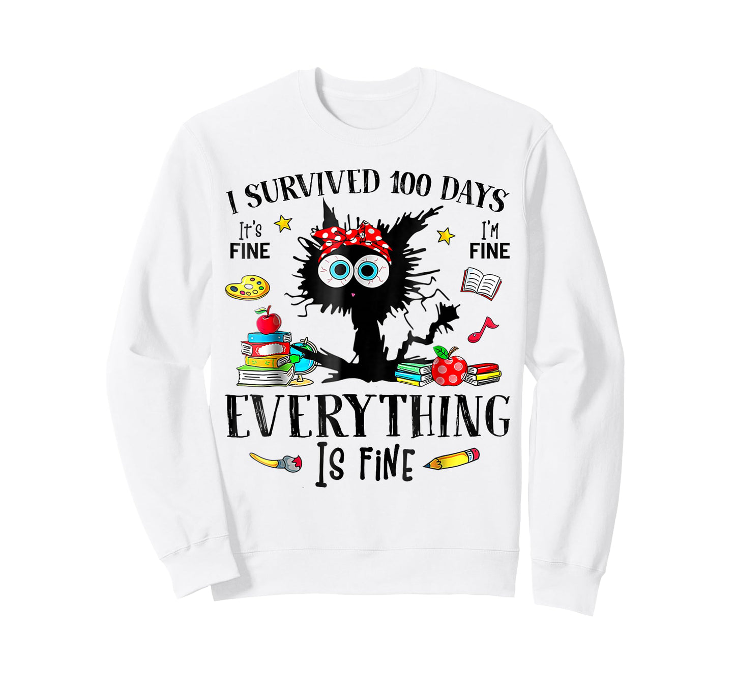 I Survived 100 Days of School Funny Black Cat 100th Day T-Shirt