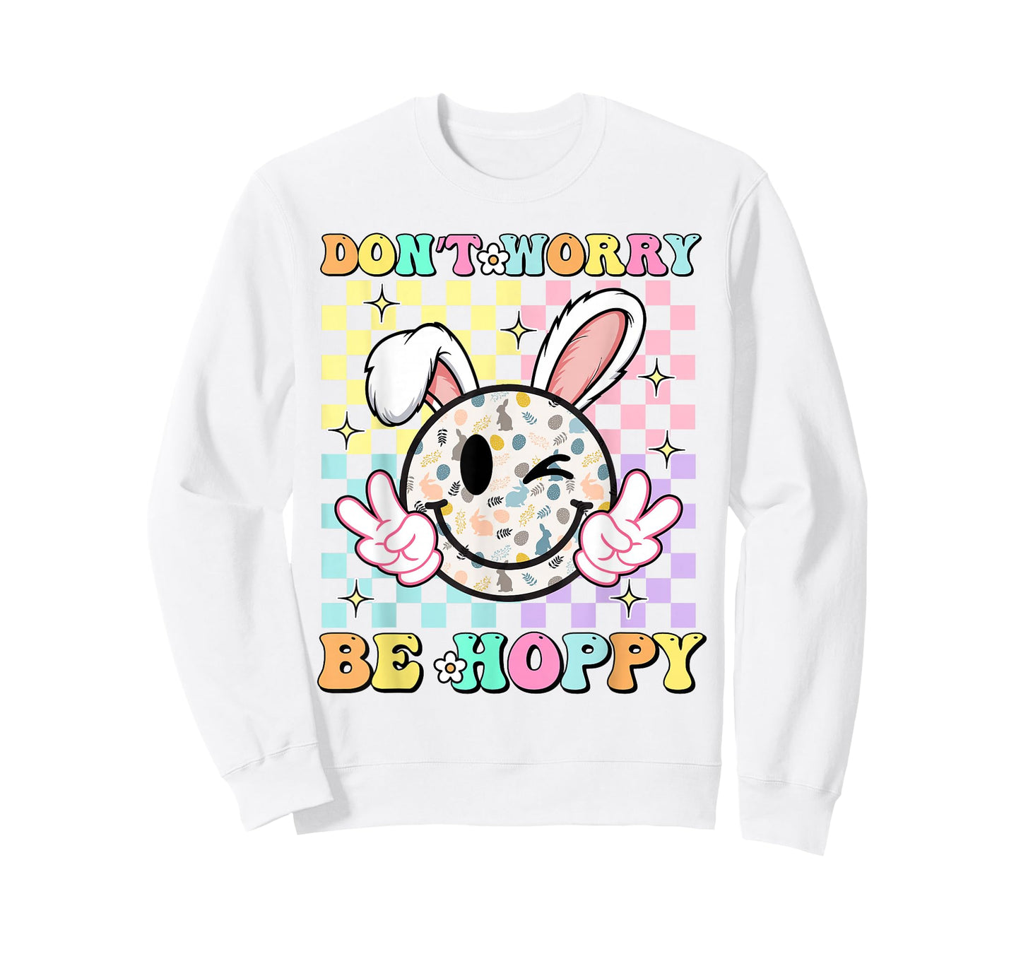 Happy Easter Day Dont Worry Be Hoppy Groovy Bunny Face Women T-Shirt