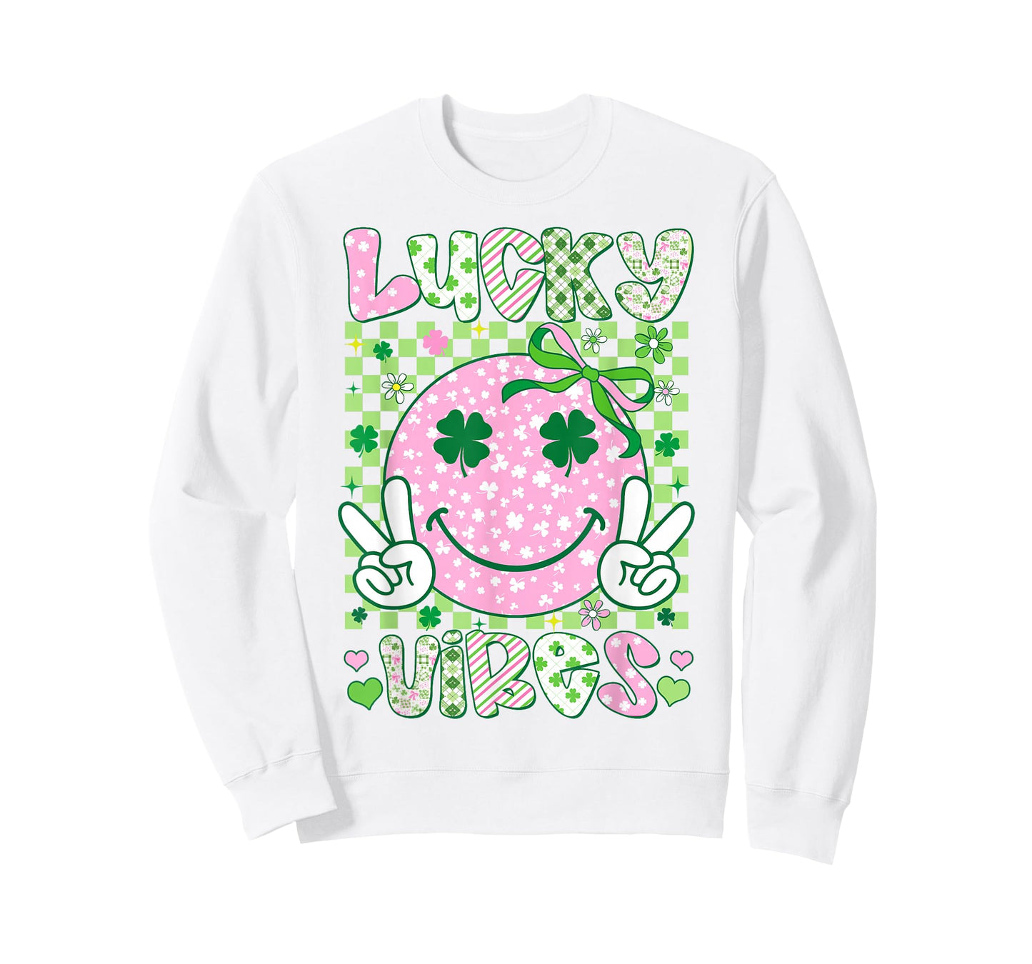 Kids St Patricks Day Lucky Vibes Shamrock Pink Women Girls T-Shirt