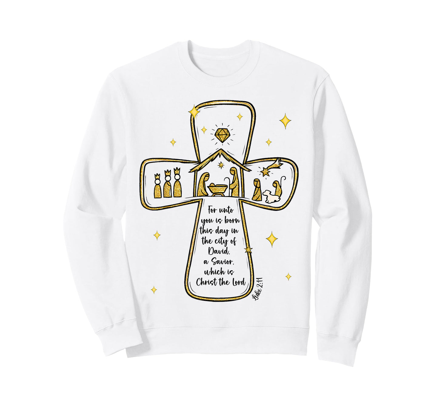 Nativity Scene Cross Gold Christian Christmas The Lord T-Shirt