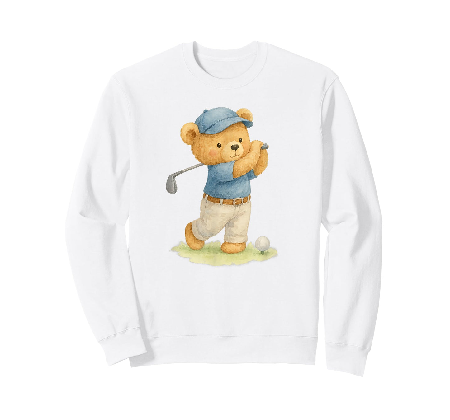 Watercolor Teddy Bear Playing Golf in Blue Outfit T-Shirt