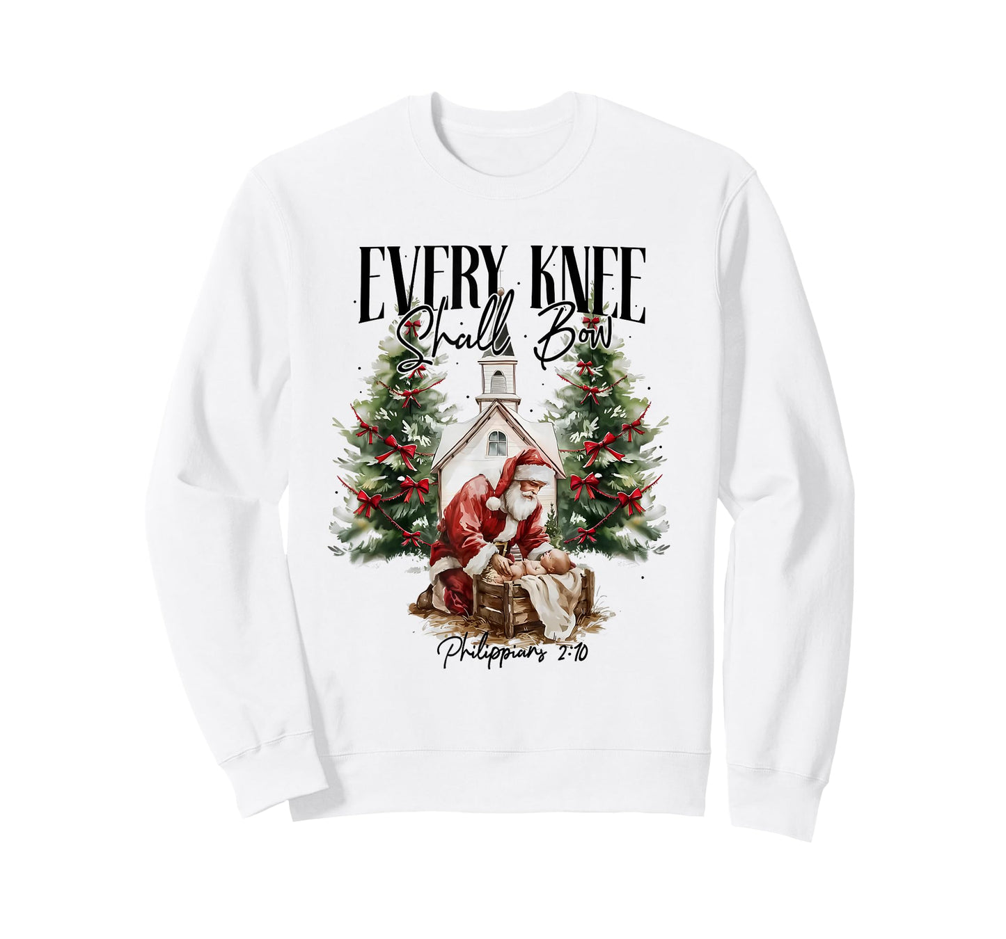 Every Knee Shall Bow Santa Christmas Nativity Scene Xmas T-Shirt
