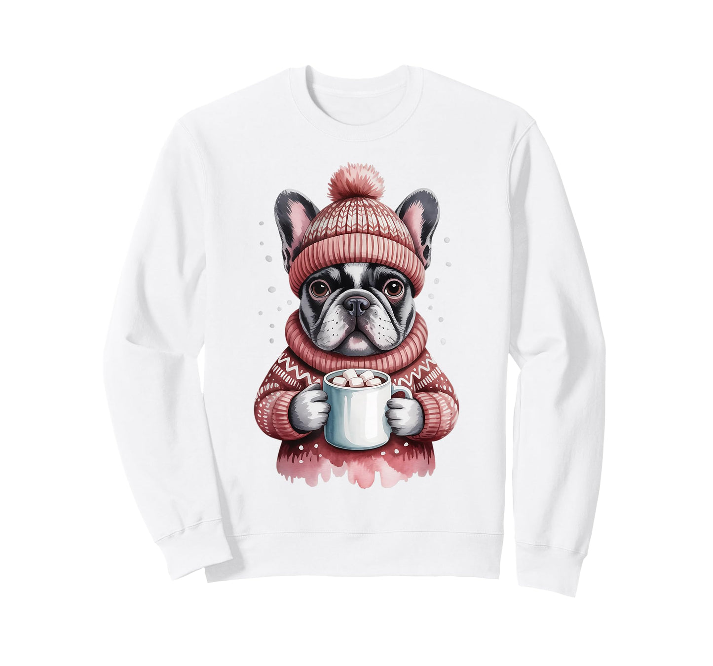 Cozy French Bulldog with Hot Cocoa Holiday Winter Sweater T-Shirt