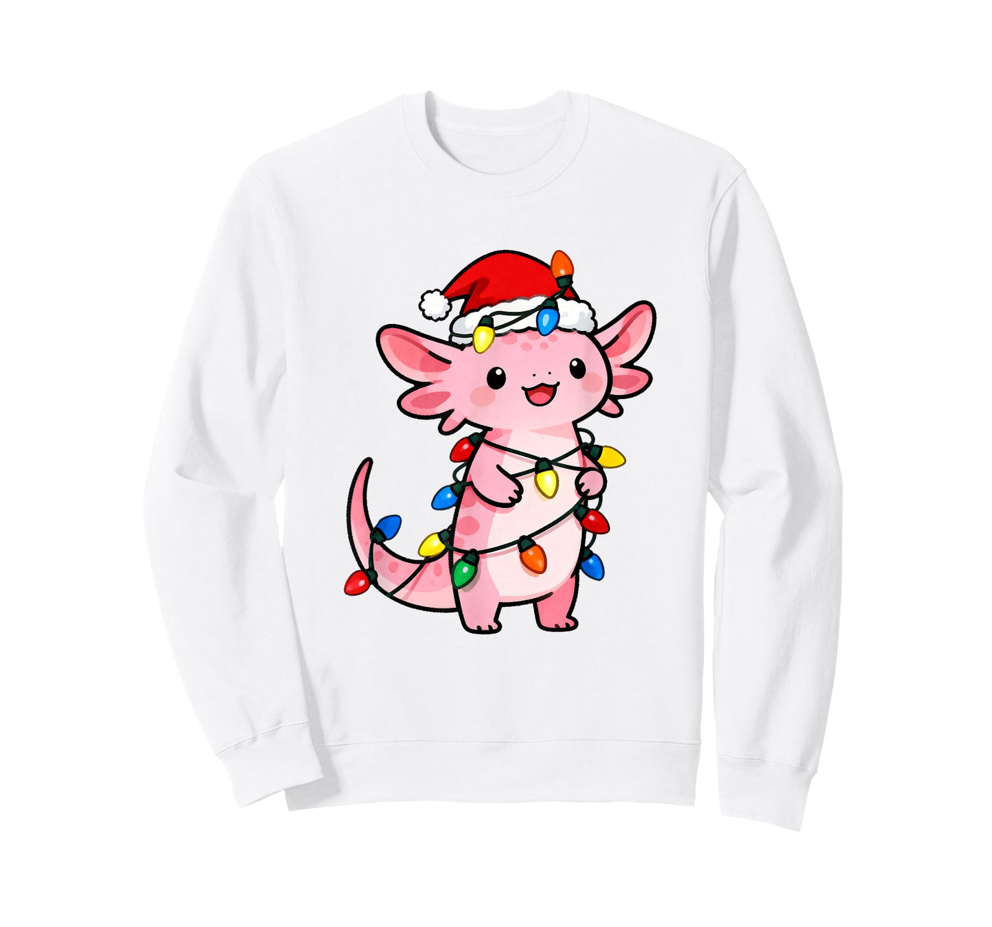 Axolotl Christmas Lights Santa Hat Xmas Holiday Girls Kids T-Shirt