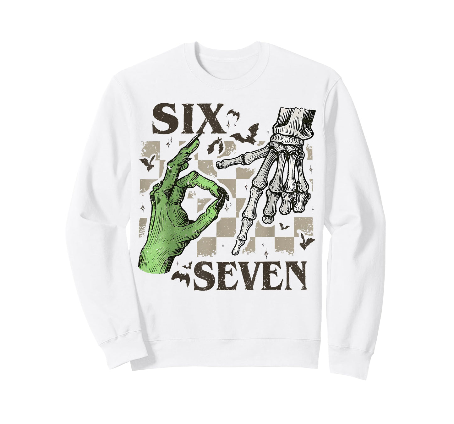 Six Seven Skeleton Hand Sign Meme Halloween Women Men Kids T-Shirt