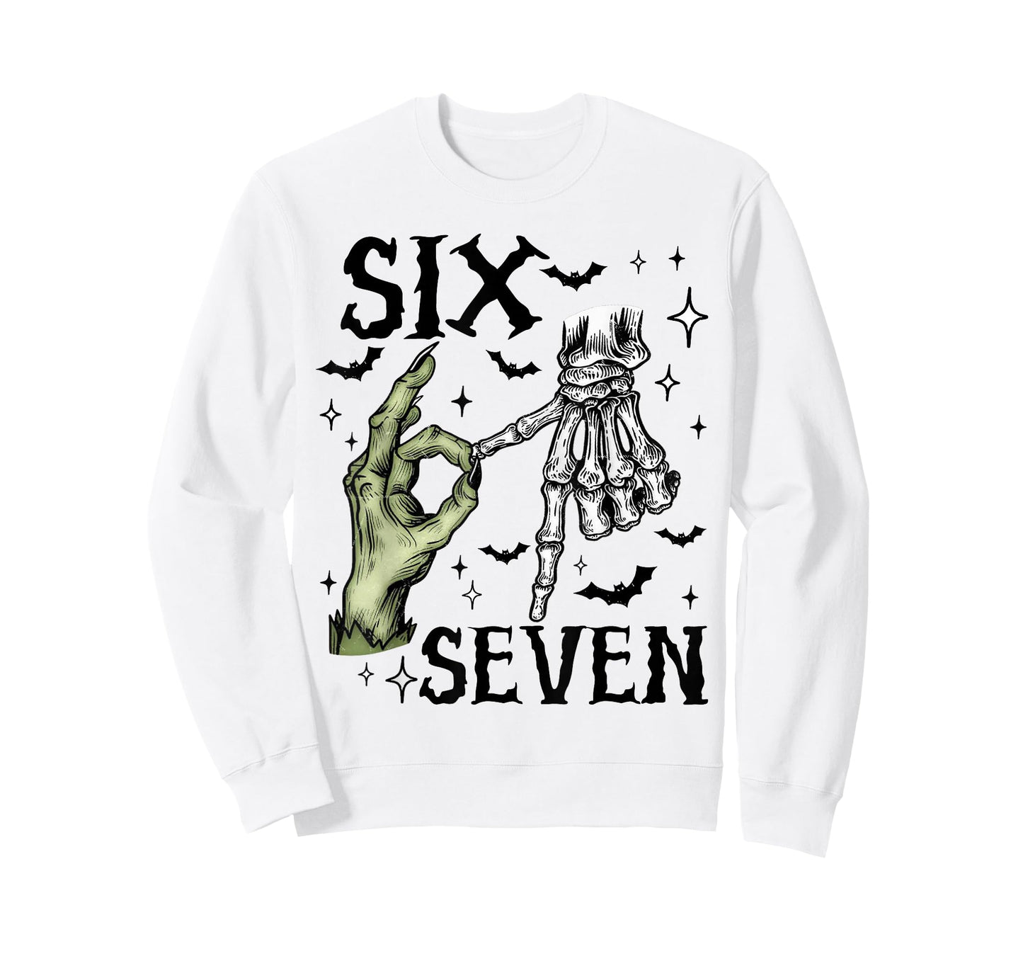 Six Seven 6 7 Meme Saying 6 7 Halloween Skeleton Hands Sign T-Shirt