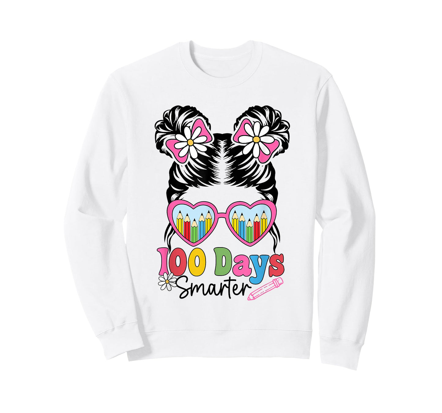 100 Days Smarter Messy Bun Hair Girls Kids 100th Day School T-Shirt