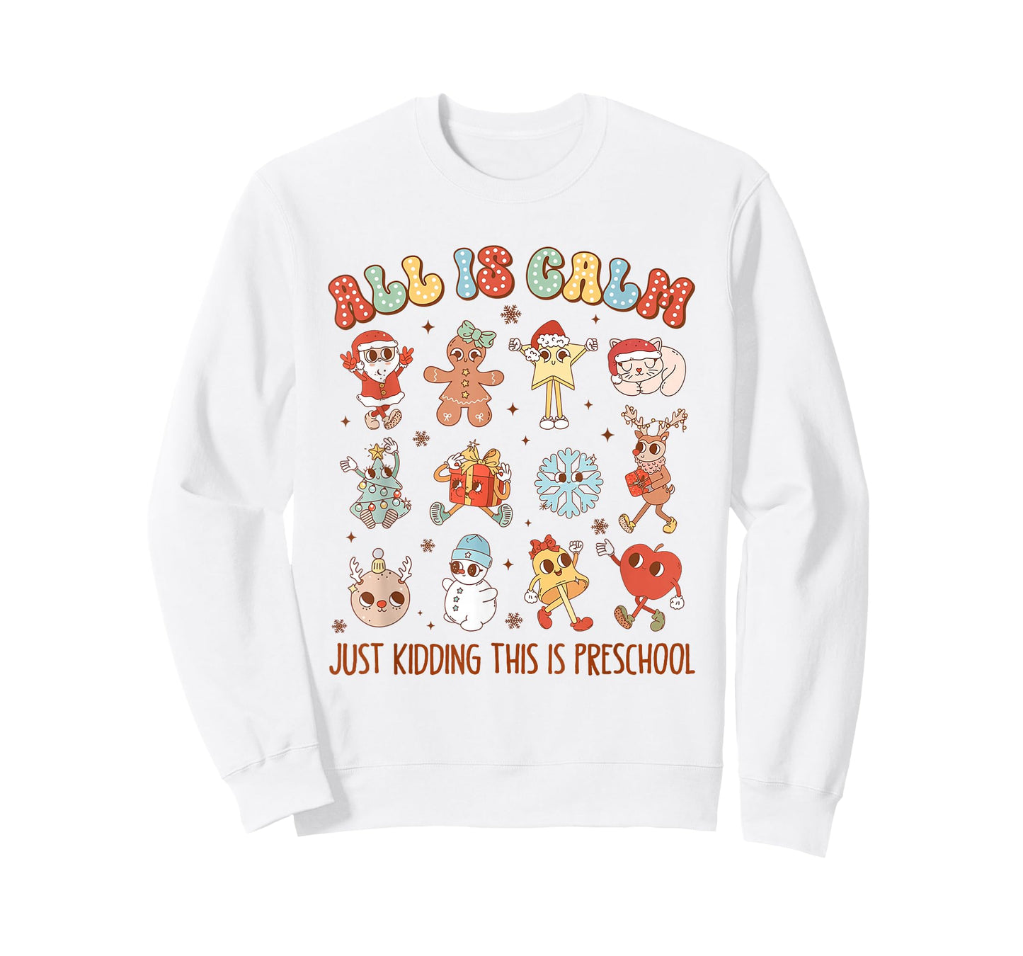 Retro All is Calm Pre-K Holiday Preschool Teacher Christmas T-Shirt