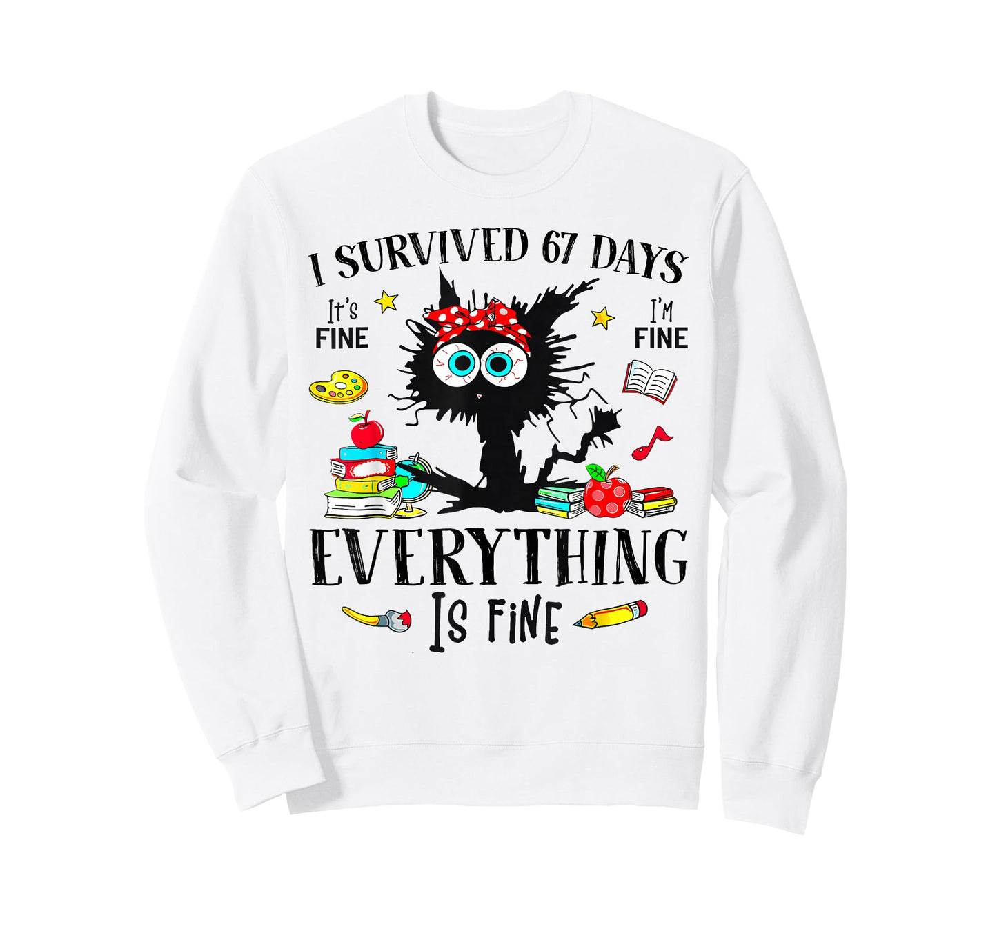 I Survived 67 Days of School Funny Cat Six Seven Meme T-Shirt