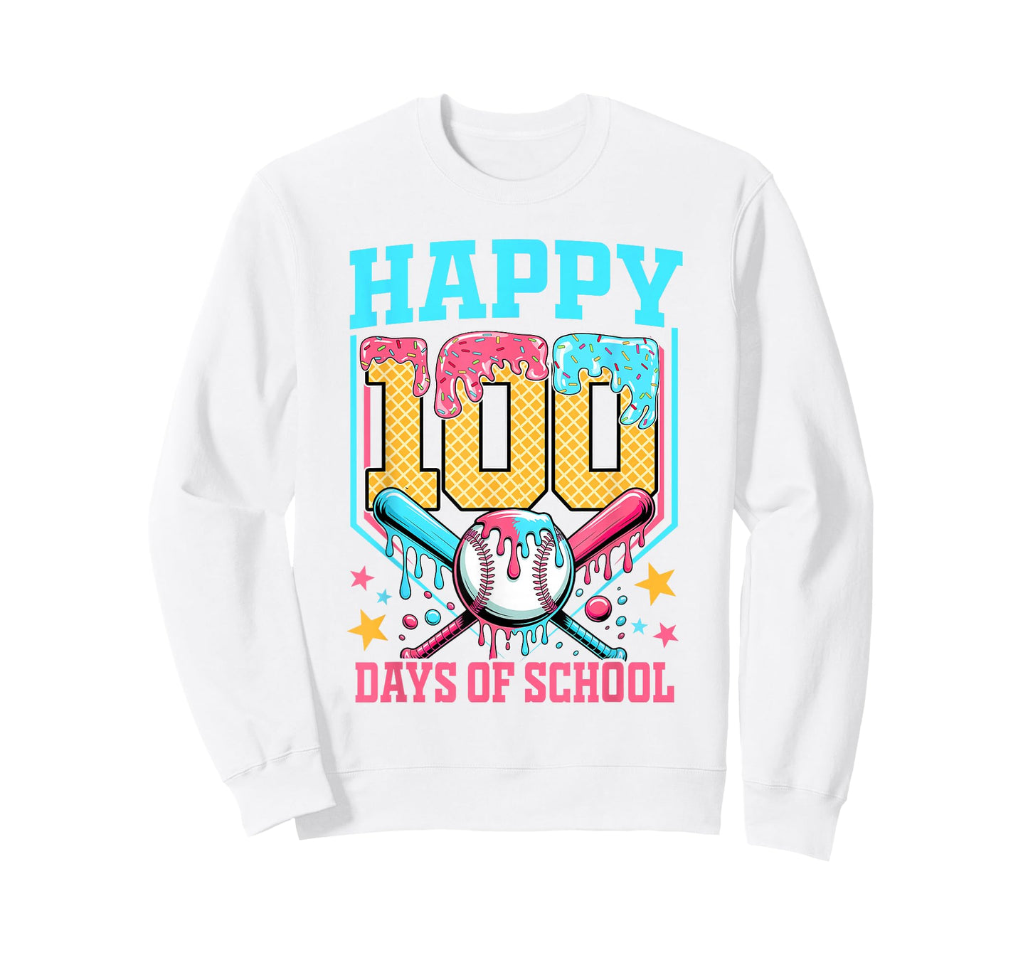 100 Days of School Kids Baseball Drip 100th Day of School T-Shirt
