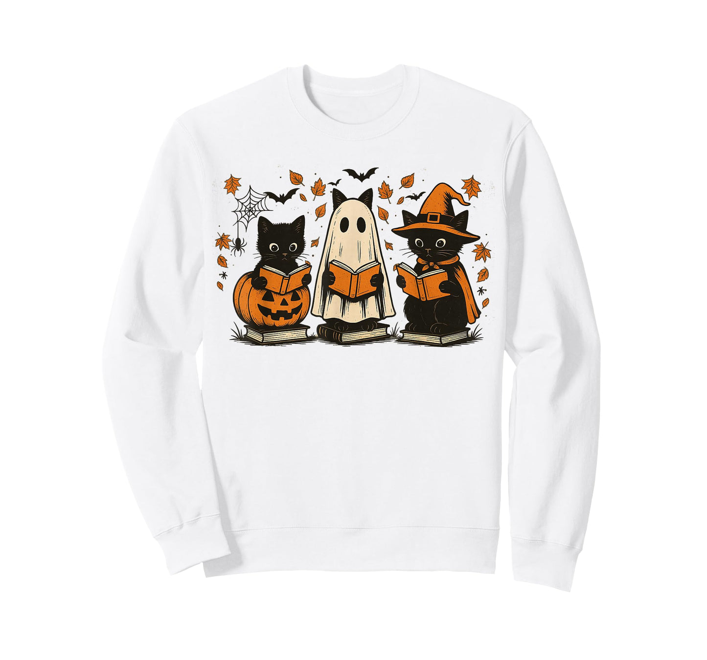 Funny Cats Reading Halloween Cute Cats Ghosts Reading Books T-Shirt