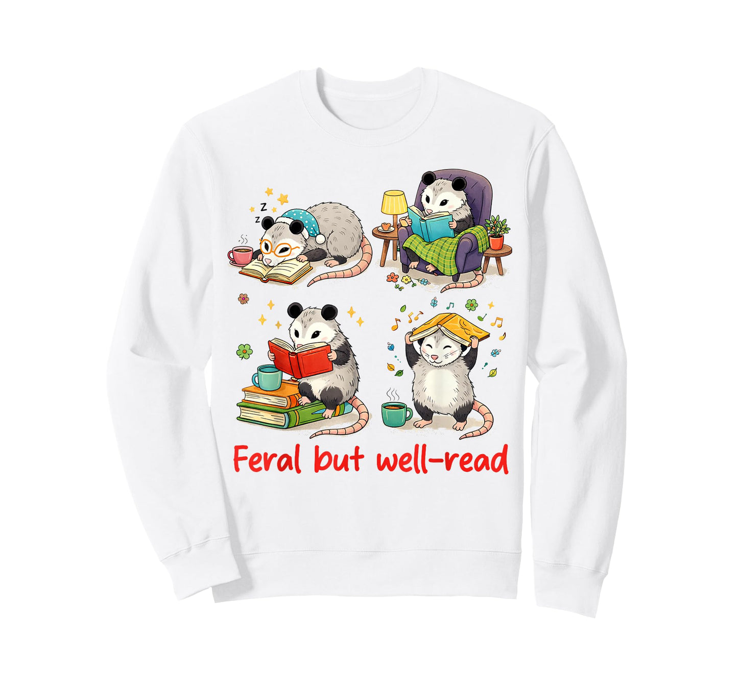 Book Lover Opossum Reading Squad Bookish Feral But Well-Read T-Shirt