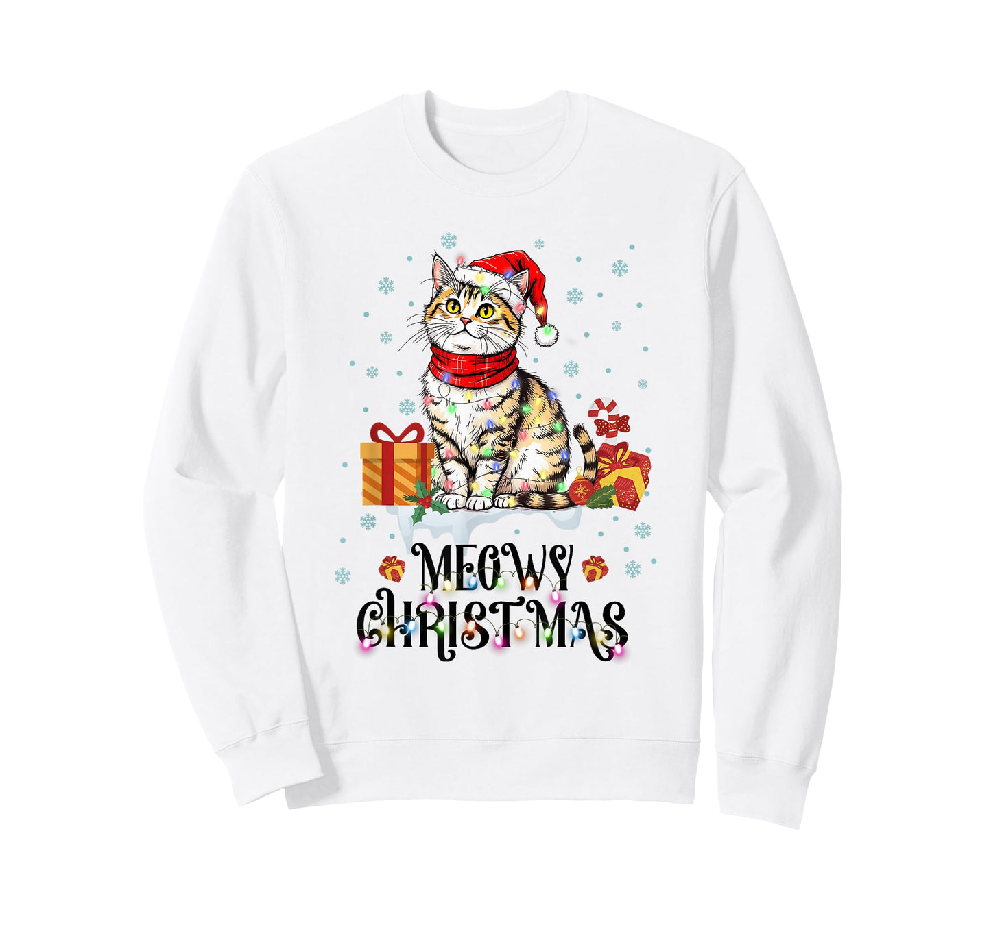 Moewy Christmas Cute Cat Santa Hat Xmas Tee T-Shirt