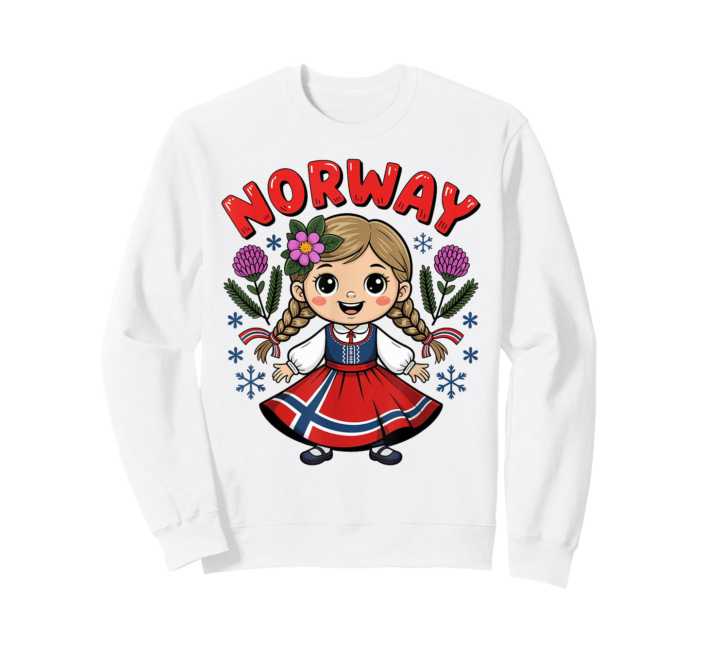 Cute Norwegian Girl with Flag Dress and Flowers for Kids T-Shirt