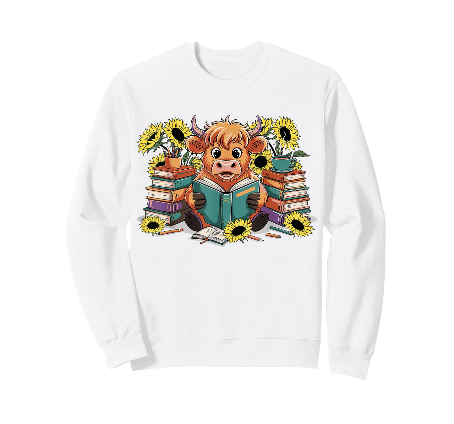 Highland Cow Baby Bookworm Reading Cow Lover T-Shirt