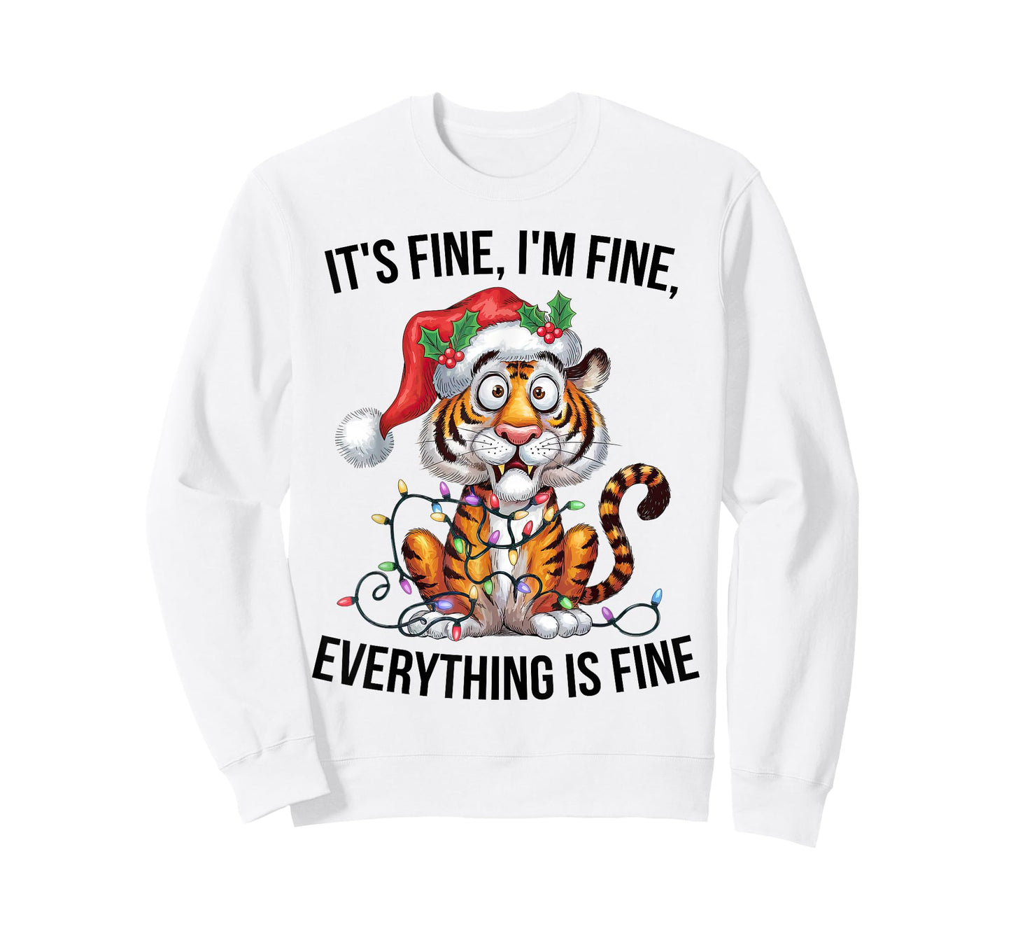 Cute Tiger Christmas It's Fine I'm Fine Everything is Fine T-Shirt